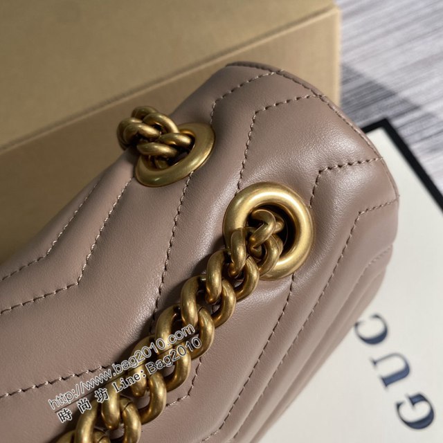 Gucci新款奶茶色原廠皮包包 古馳GG Marmont系列經典女包 Gucci鏈條單肩斜挎包 443496  ydg3147